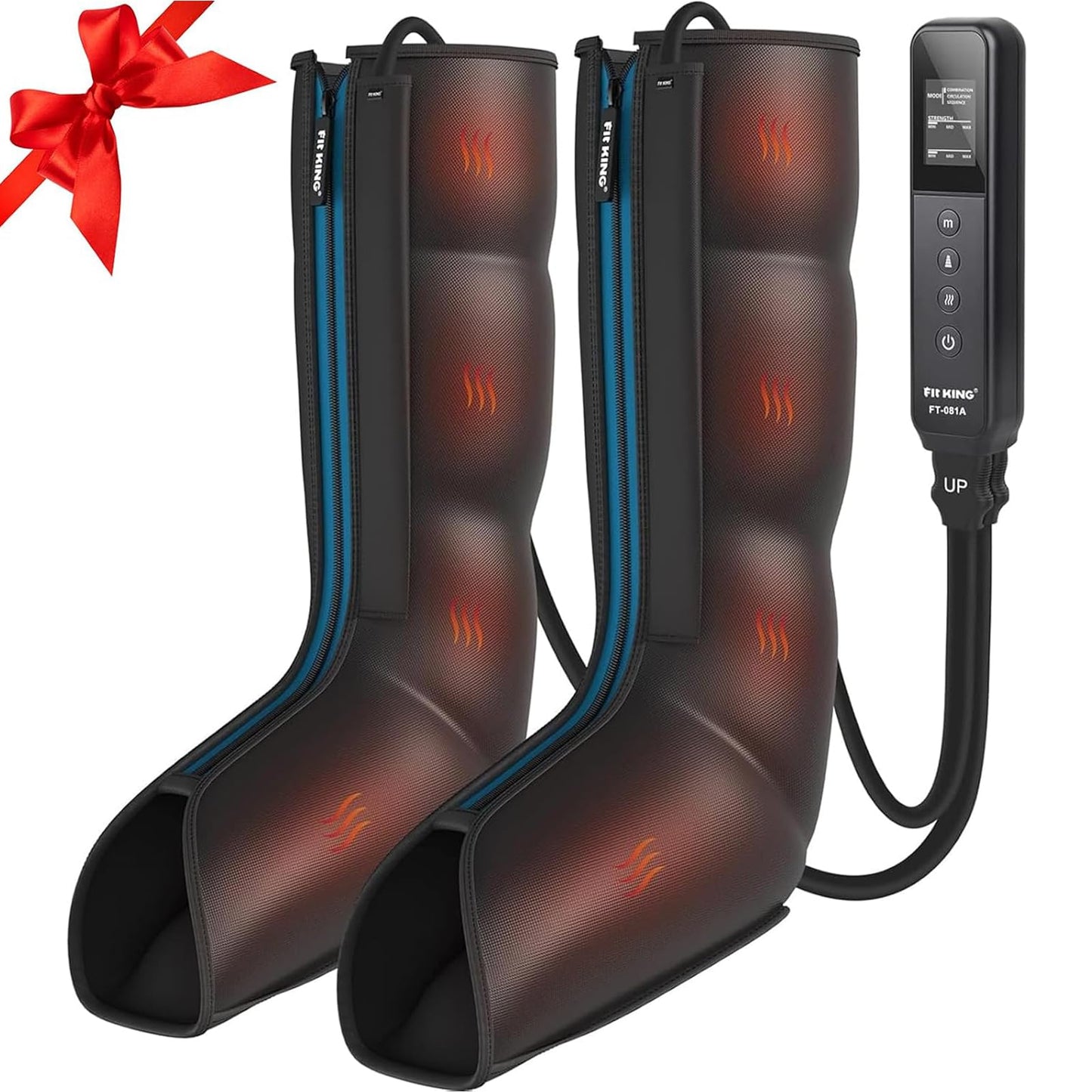 FIT KING Leg Massager with Heat and Compression Therapy, Leg Compression Massage for Circulation, Swollen Leg, RLS Pain & Fatigue Relief, Foot Calf Massager Boots, Recovery Gift for Mom Dad
