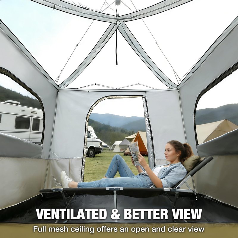 REDCAMP Canopy Camping Tent for Pop Up Canopy Tent, Inner Tent with Mesh Window, Converts Straight Leg 10'x10' or 10'x20' Canopy into Camping Tent, Fits 4-6 Person, Khaki(Frame/Shelter NOT Included)