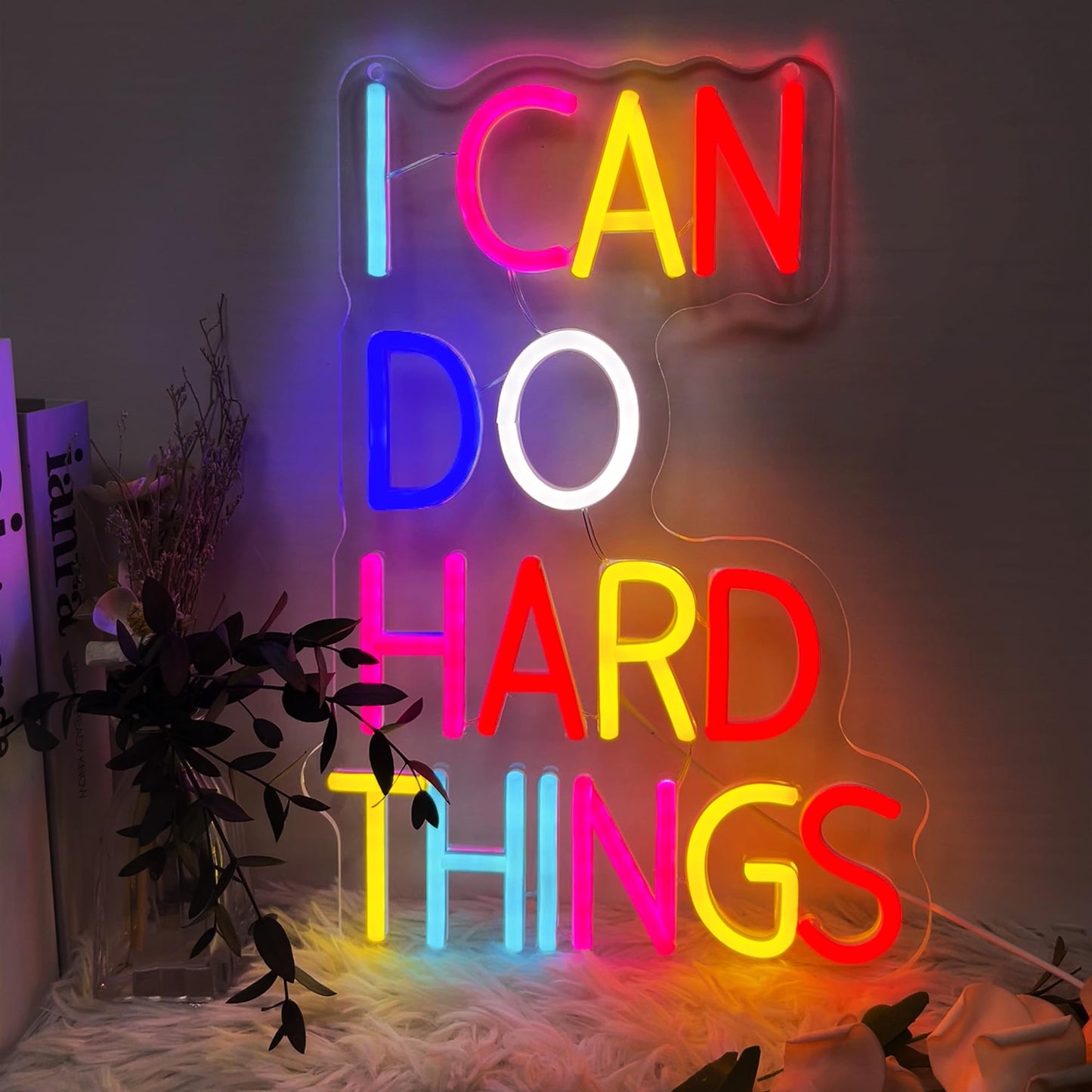 I Can Do Hard Things Neon Sign Dimmable LED USB Powered Neon Light UP for Classroom Wall Decor Art Positive Bedroom Library Study Room Home for Student Kid Teen Birthday Party Christmas Backdrop Decoration Gift (I Can Do Hard Things)