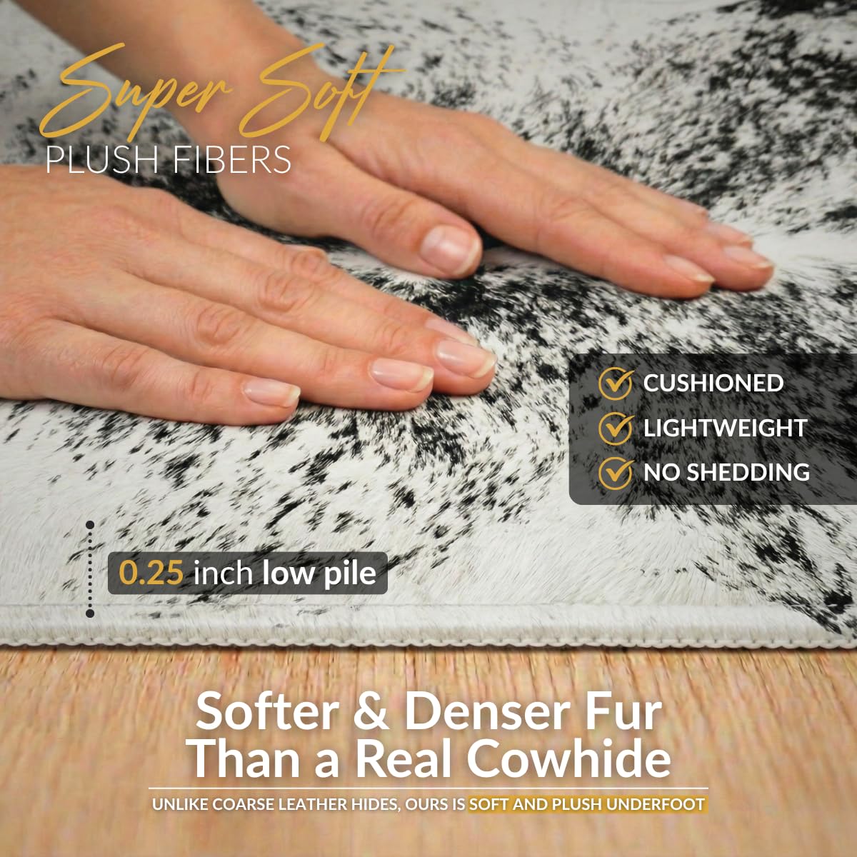 NativeSkins Faux Cowhide Rug – Gray (Medium) | 4.3ft x 5.7ft | Cow Print | Western Bedroom Decor | Hand-Cut, Faux Suede No-Slip Backing | Western Rug | Animal Print | Cow Hide