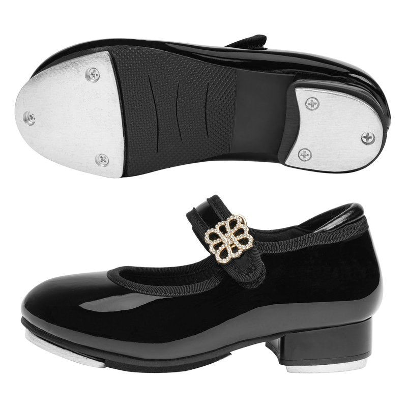 Stelle Girls Tap Shoes Boys Buckle PU Leather Dance Shoes(Toddler/Little Kid/Big Kid) (SD08-Black,9MT)