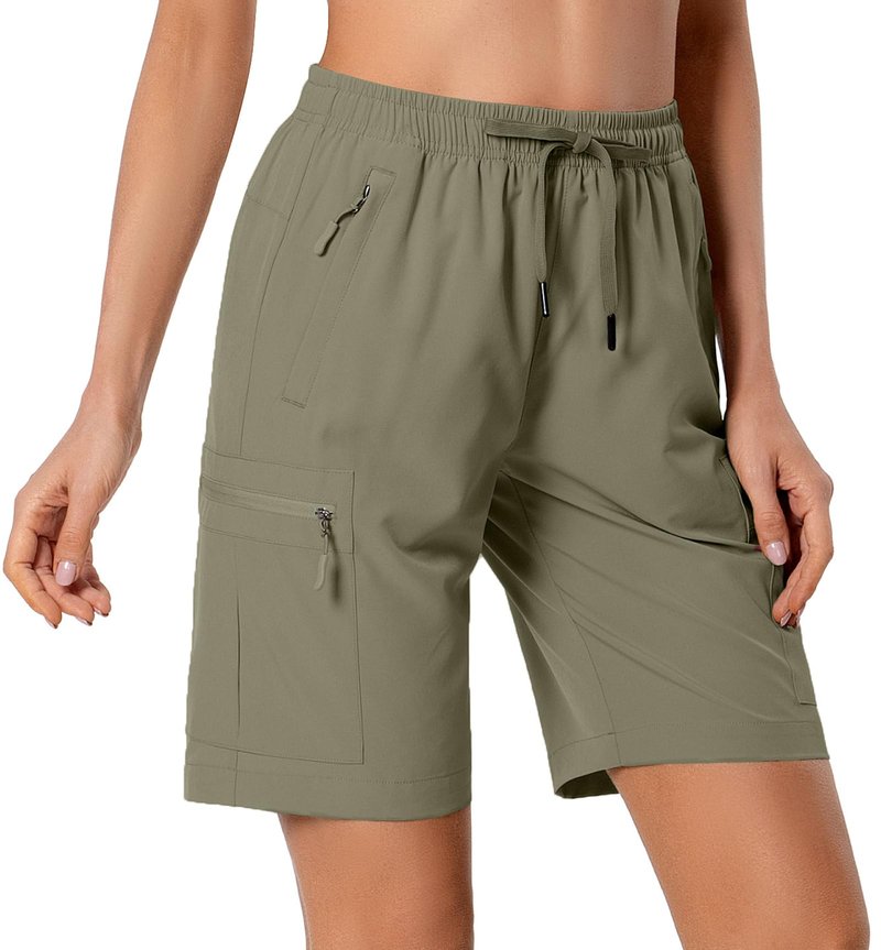 Hugut Women's Lightweight Hiking Cargo Shorts Quick Dry Athletic Shorts for Camping Travel Golf with Zipper Pockets Water Resistant Slate Green