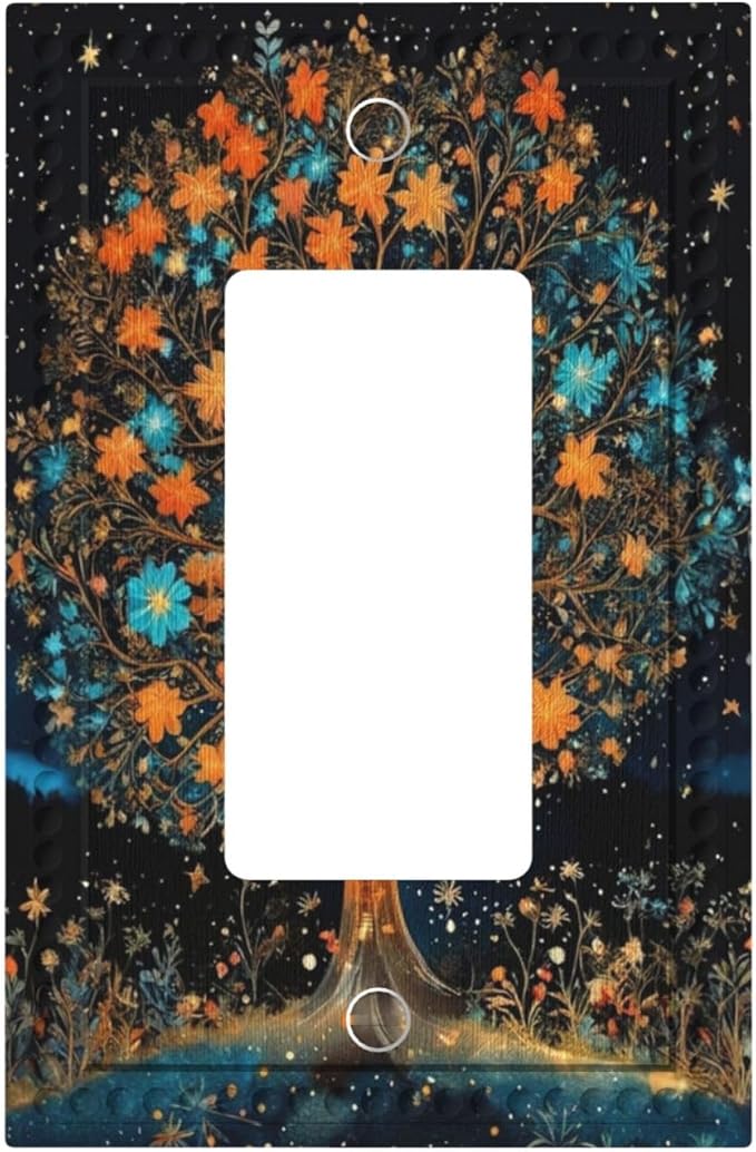 Magical Life Tree in Night Sky Single Decora Outlet Wall Plate 1 Gang Rocker Decorative Switchplate Faceplate GFCI Light Switch Covers for Home Living Decor