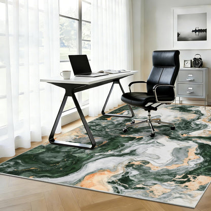 Yinhua Marble Rug 5x7, Abstract Area Rugs Non Slip, Green and Gold Modern Rugs Low Pile, Soft Faux Wool Washable Rug Stain Resistant, Contemporary Carpet for Bedroom Dining Room Office