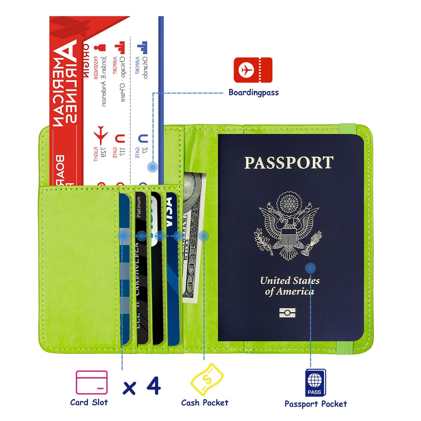 TOURSUIT RFID Blocking Passport Holder for Women Men, Leather Passport Travel Wallet with 3D Metal Badge, Travel Document Holder Cover Accessories (Green)