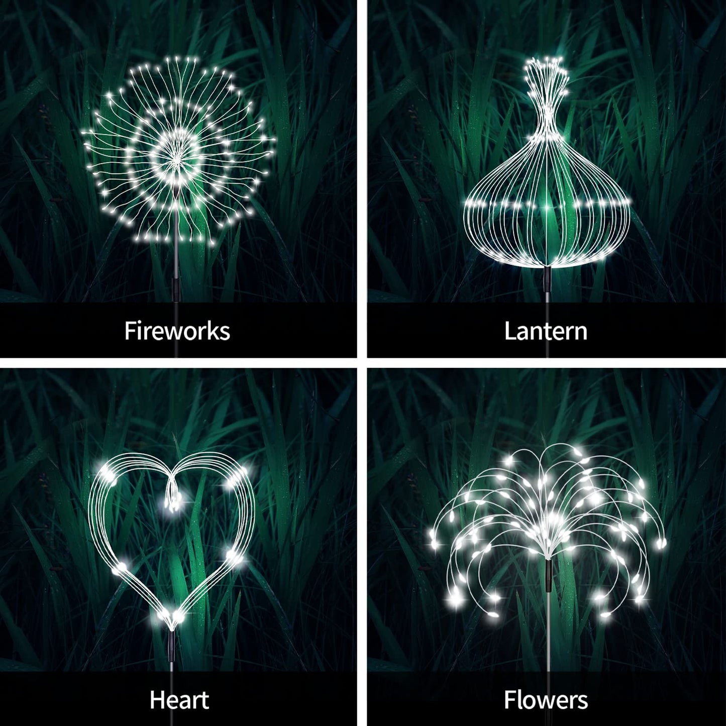 Maleyt Solar Garden Lights, Outdoor Firework Lights, 5 Pack 120 LED Decorative Stake with Remote, 8 Modes DIY Landscape Light Waterproof Lamps for Walkway Pathway Backyard Lawn (White)