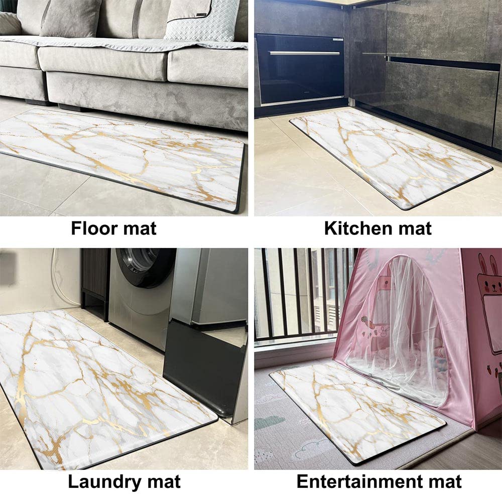 Mrcrypos Marble PVC Leather Kitchen Rug Runner Waterproof Non Slip Cushioned Standing Mats Anti Fatigue Oil Resistant Kitchen Comfort Mats for Floor,Sink,Laundry,Office 17"x47" Luxury Marble Gold