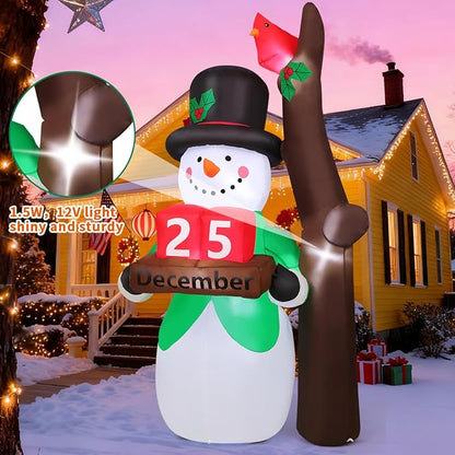 COMIN 6.8 FT Christmas Inflatables Outdoor Decorations Inflatable Snowman Hold Calendar Box Blowups with Built-in LEDs for Yard Party Lawn Decor