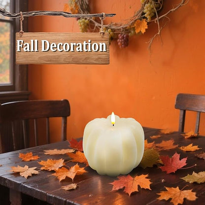 Fall Decor, Fall Decorations for Home - Flameless Pumpkin Candle with Timer Remote - Room Bedroom Table Farmhouse Decor for Halloween, Thanksgiving, White