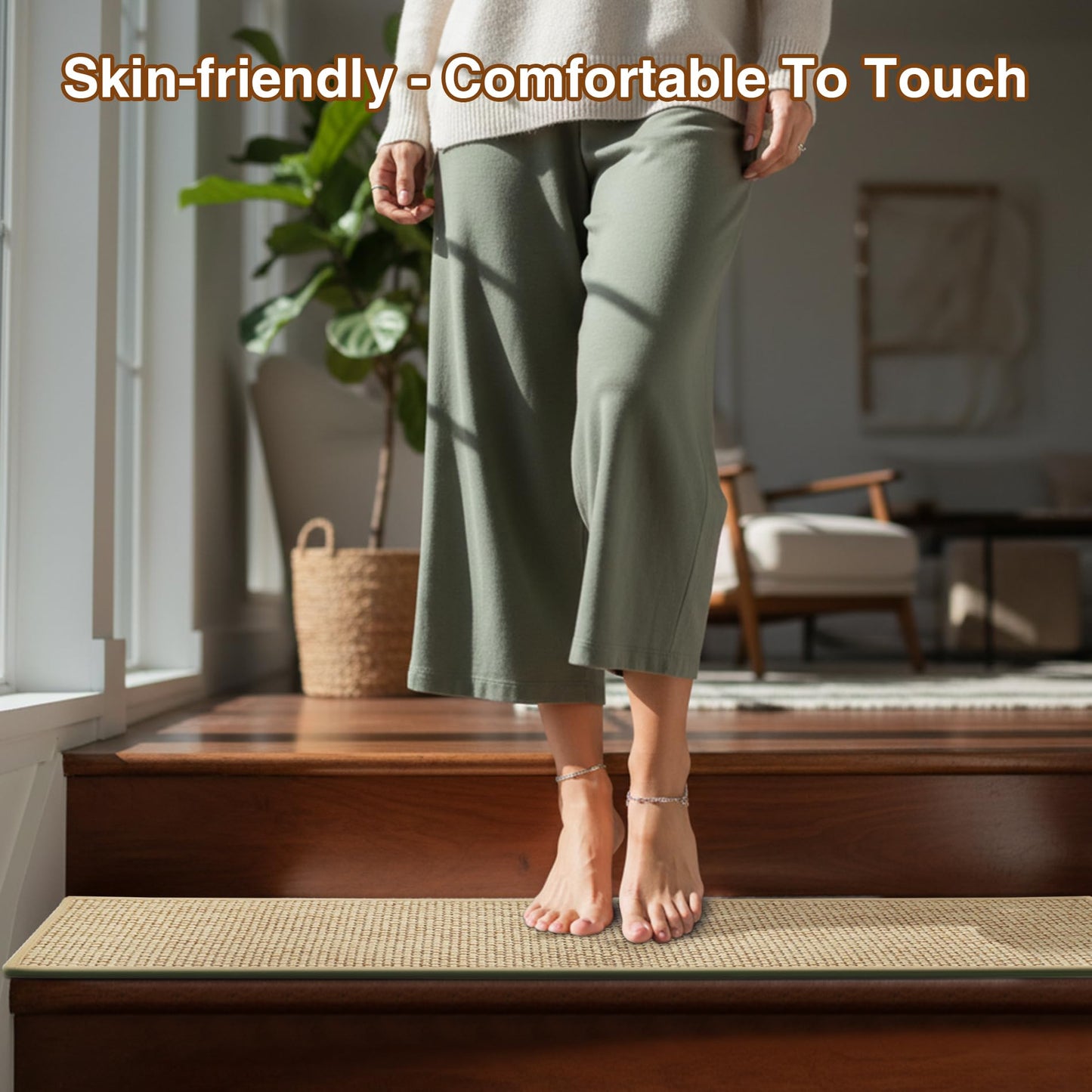 Stair Treads for Wooden Steps,Washable Peel and Stick Stair Tread Covers,Reusable Carpet Stair Treads Runner Rugs for Kids/Elders/Pets (Khaki, 4Pack 8"X30")
