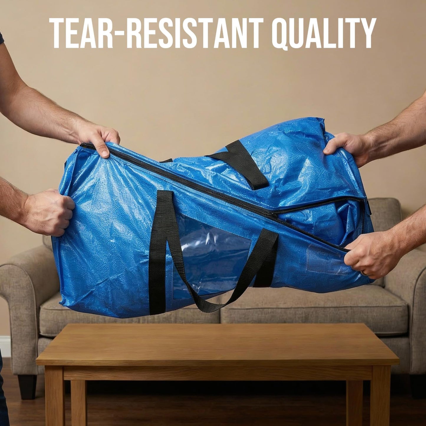TAILI Extra Large Moving Bags, 2 Pack Blue Heavy Duty Totes For Storage with Visible Window, Wrap Around Handles, Storage Bags for Space Saving, Alternative to Moving Boxes