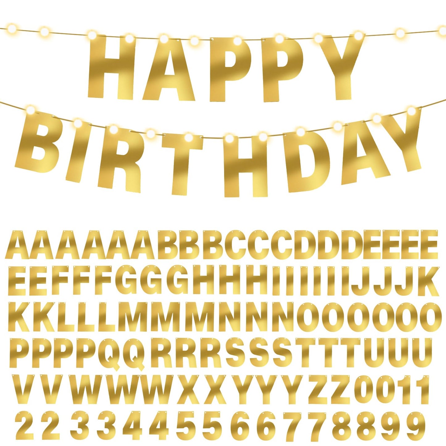 TaoBary 112 Pcs DIY Letter Kit Glitter Customizable Banner Letters Include 107 Letters and Numbers 3 Rope and 2 Needles for Birthday Halloween Christmas Wedding Valentine Party Decor(Bright Gold)