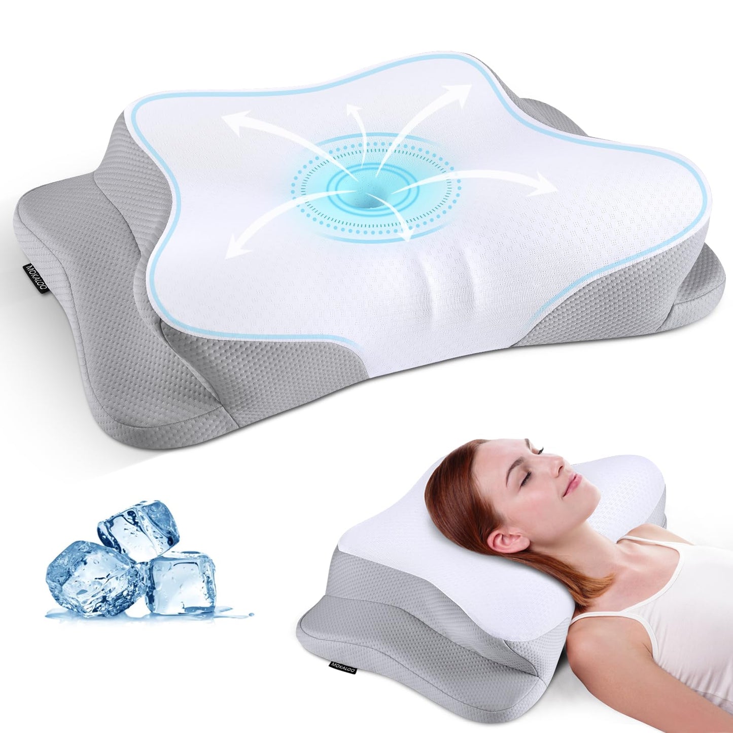 Mokaloo Cervical Neck Pillow - Neck Pillows for Pain Relief, Cooling Ergonomic Pillow for Sleeping, Orthopedic Contour Memory Foam Pillows for Side, Back & Stomach Sleepers (Grey&Grey)