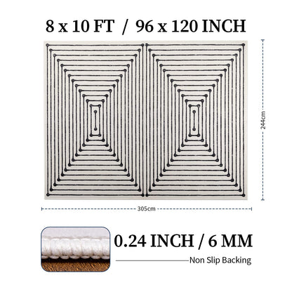 YIHOUSE Washable 8x10 Area Rugs for Living Room, Black and White Striped Rug for Bedroom Non Slip Low Pile, Large Modern Geometric Carpet for Playroom Dining Room Home Office Decor
