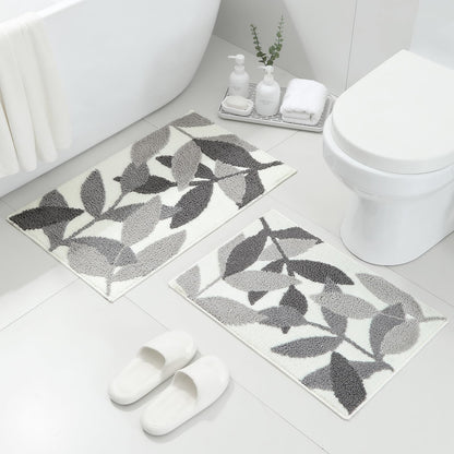 Gibelle Grey Bathroom Rug Set, Non-Slip Strong Water Absorbent Plush Microfiber Bath Mat Set, Machine Washable Bathroom Floor Mat Cute Shower Rug Indoor Doormat (18"x26"+20"x32")