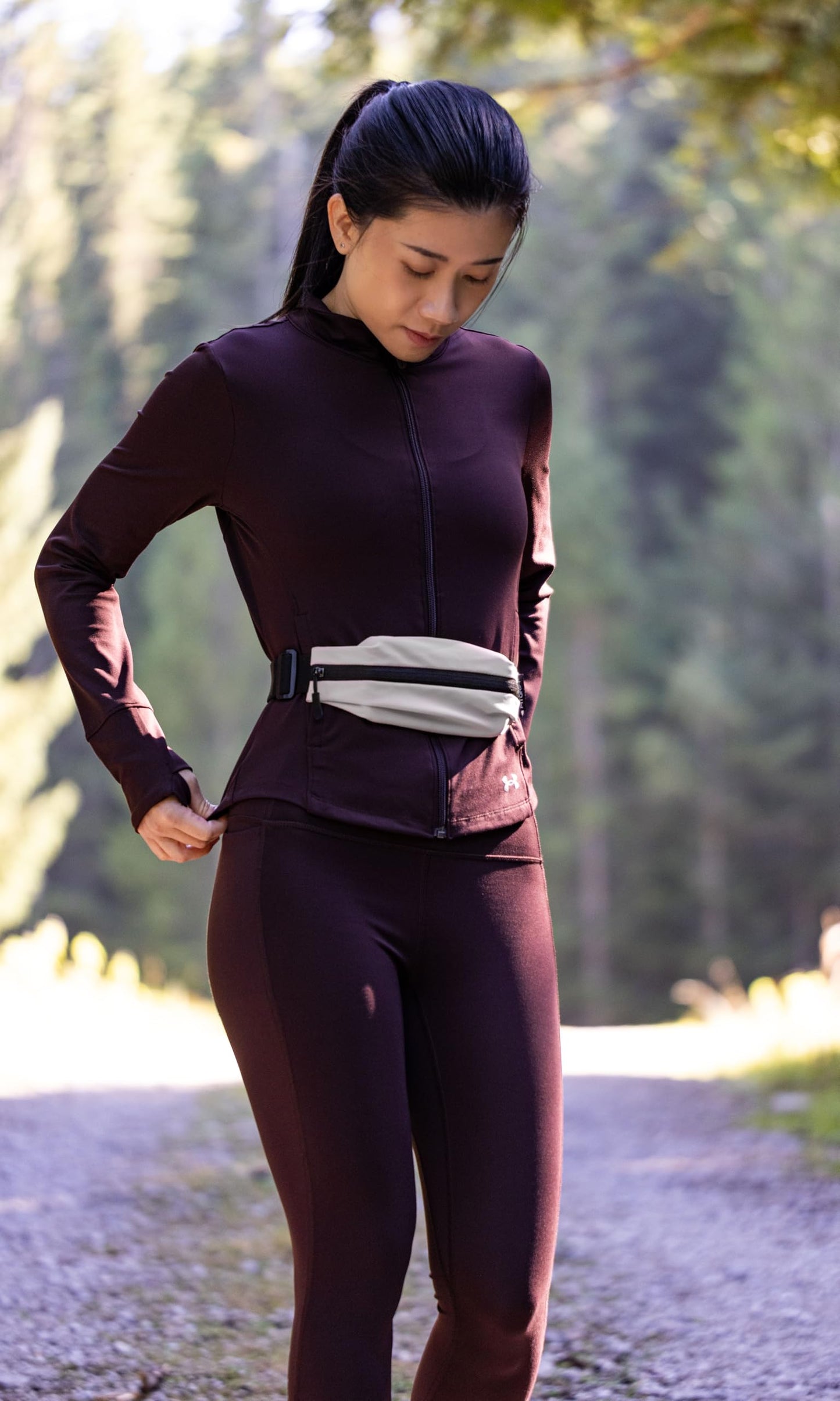 Fitgriff® Running Belt V2 for Men & Women - Slim Fanny Pack, Phone Holder for Jogging, (Fits All Cell Phones) - Money Belt, Runners Waist Pouch (Light Taupe, One Size (Waist 24.4 – 43.3 inches))
