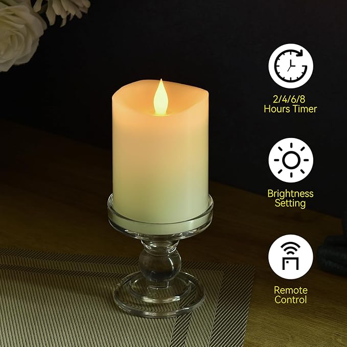 Realistic Flickering Flameless Candles with Timer - Battery-Powered 4 Inch Ivory LED Pillar Candle for Weddings, Valentine's Day & Indoor/Outdoor Decor - Safe for Kids/Pets (1-Pack)
