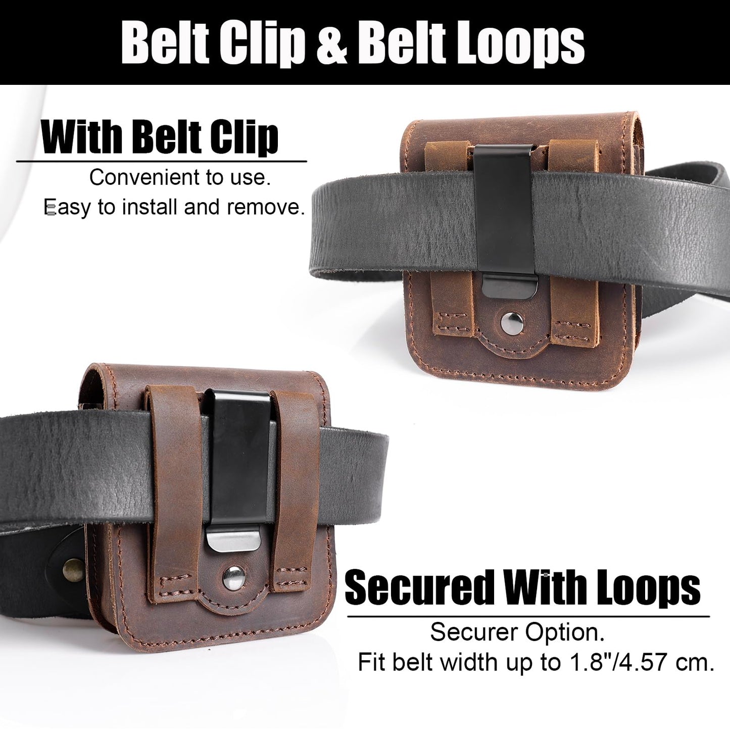 Topstache Leather Phone Holster for Samsung Galaxy Z Flip 6/5/4/3, Belt Clip Cell Phone Case for Motorola Razr Plus 2024/2023, Holster Belt Case Small Pouch for Motorola Razr 5G, Darkbrown