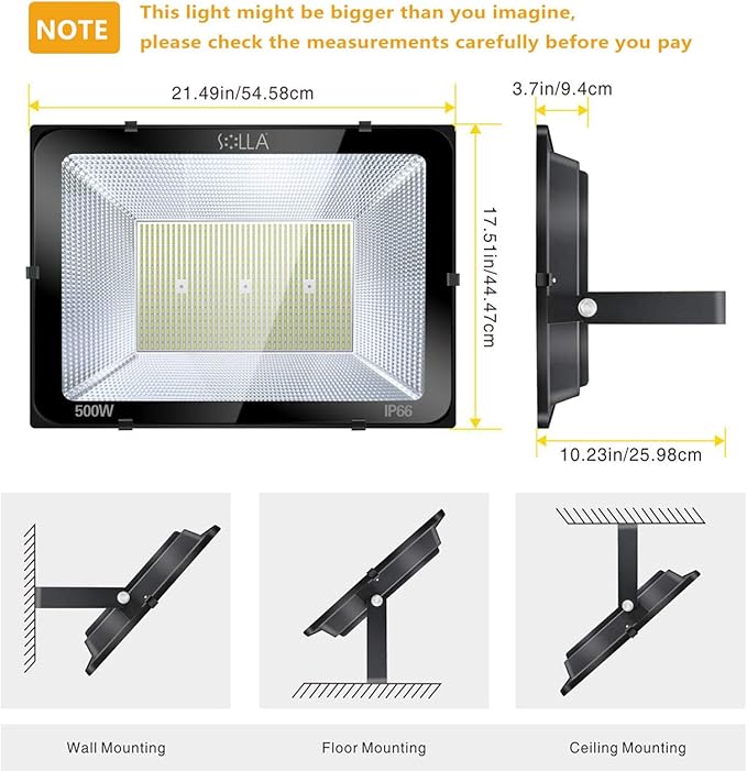 500W LED Stadium Flood Light Outdoor, 2750W Equivalent, 40000LM Super Bright Exterior Security Light, IP66 Waterproof, 6000K Daylight White, Commercial Light for Sports Fields and Counts