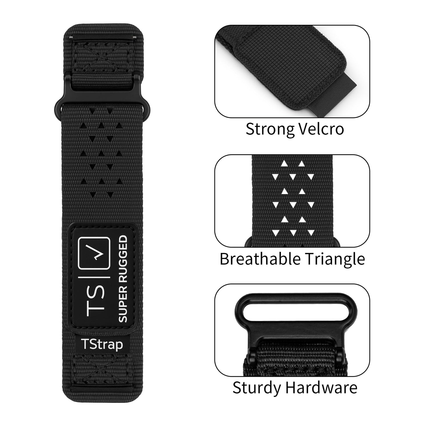 TStrap Nylon Sport Watch Band - Black Quick Release Watch Straps for Men Women - Athletic Military Smart Watch Bracelet Replacement - Correa para Reloj Hombre - 18mm 20mm 22mm