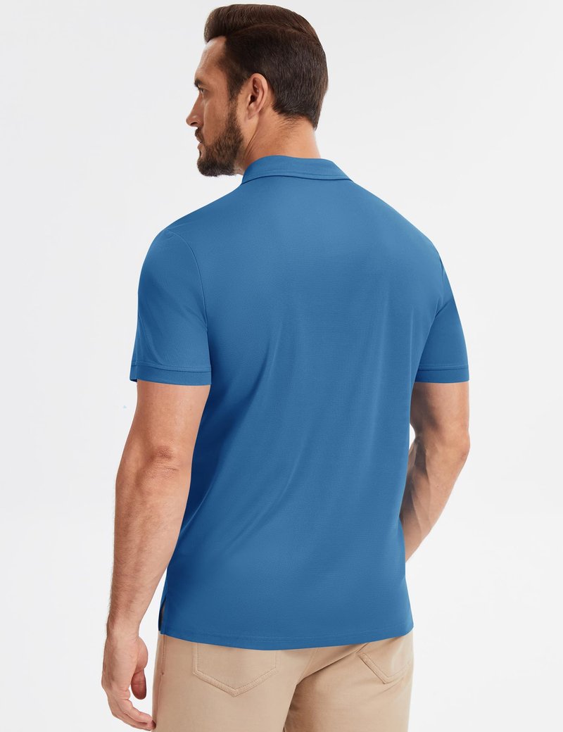 Poriff Golf Shirts for Men Stay-Crisp Collar Dry Fit Performance Moisture Wicking Short Sleeve Polo Shirt Activewear Royal Blue L