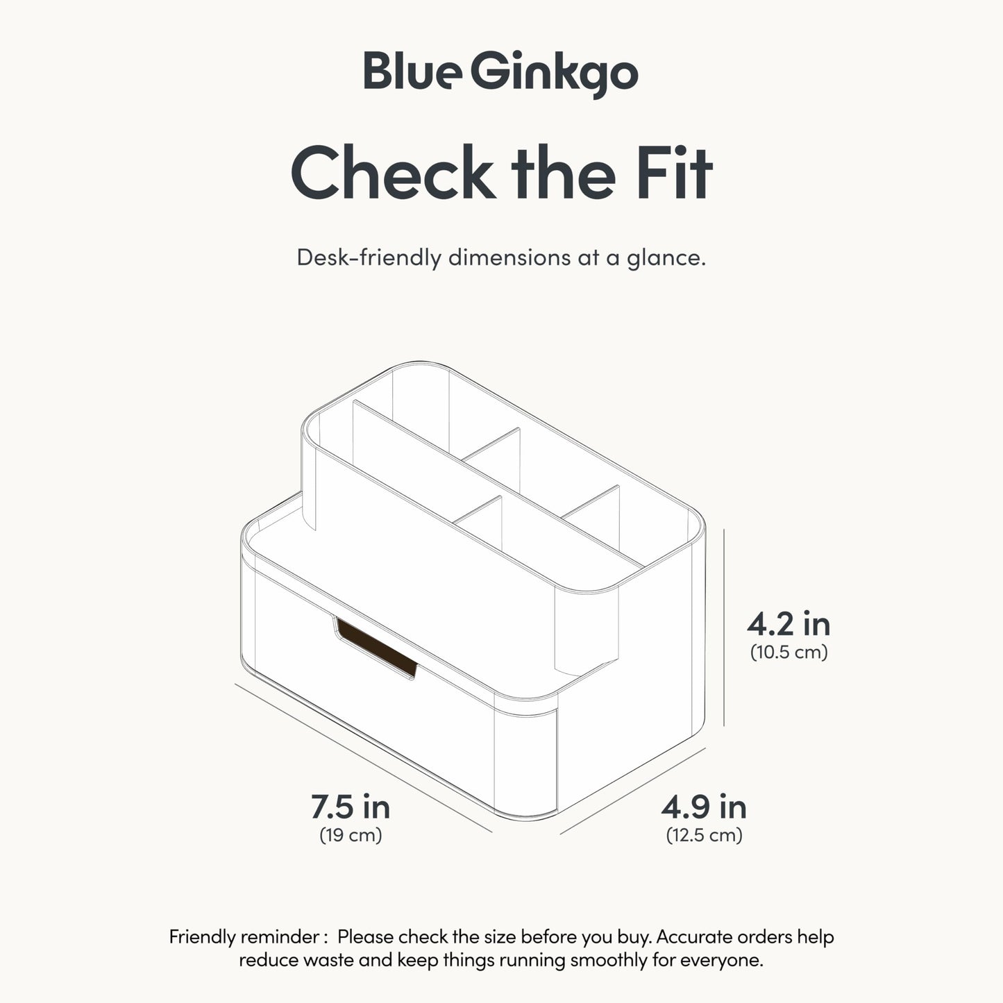 BLUE GINKGO Compact Desk Organizer – Small 5-Compartment, Half Drawer Storage – Pen Holder, Stationery Organizer for Desktop, Vanity, Shelf (Made in Korea, White)
