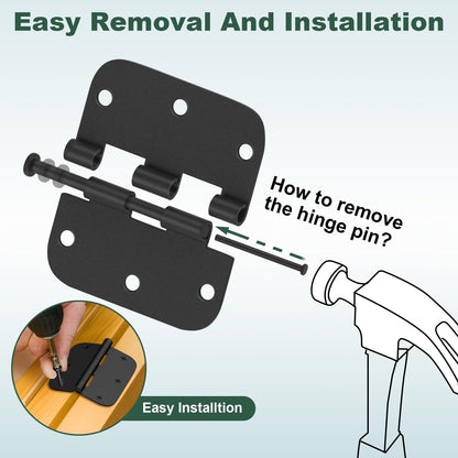 Estmoon 42 Pack Matte Black Door Hinges 3.5 x 3.5 Inch, 5/8" Radius Rounded Interior Hinges for Standard Doors, 6 Holes