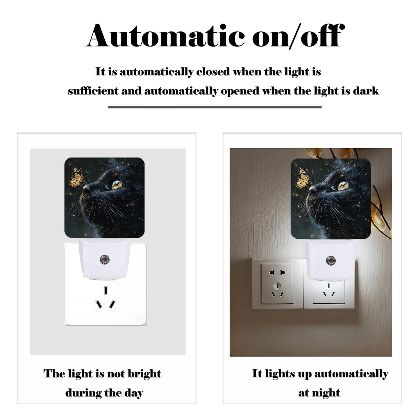 FSHVQKD Cat and Butterfly Night Light,Plug Into Wall Decor for Stairway,Hallway,Kitchen,Dusk to Dawn Sensor Nightlights for Boys/Girls/Women/Men Room Gifts