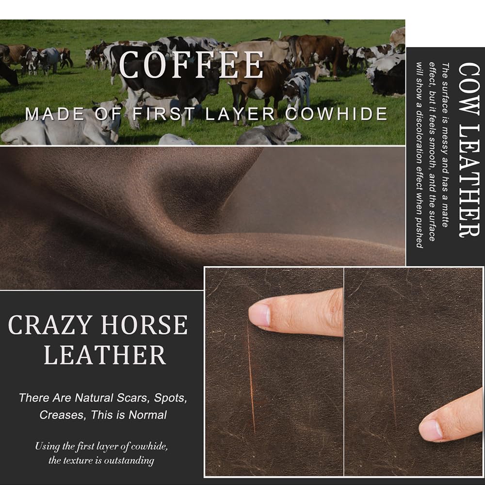 CONTACTS Tie Travel Holder for Men Crazy Horse Leather Handmade Ties Case Small Neckties Organizer Mens Tie Anti Wrinkle Storage Roll