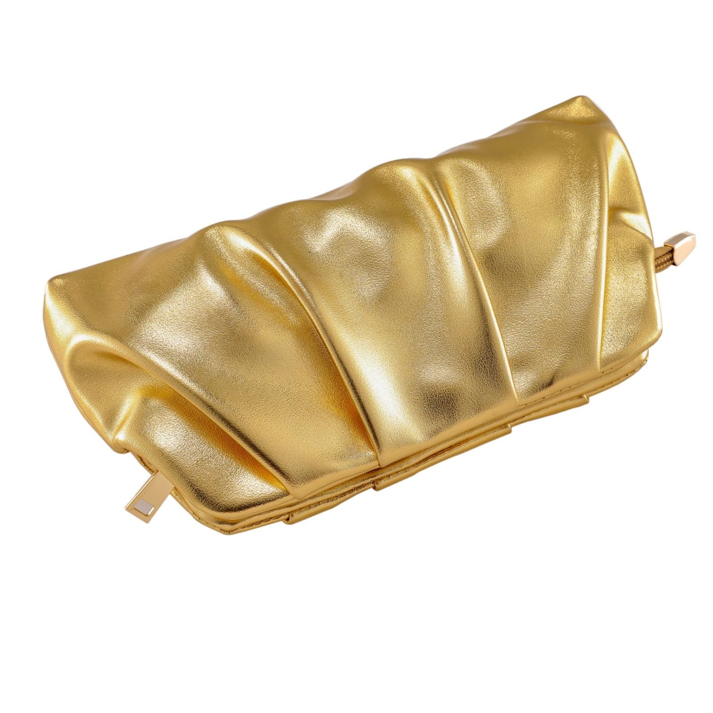 FanChris Evening Bag for Women Ruched Clutch Purse Detachable Metal Chain Crossbody Bag(gold)