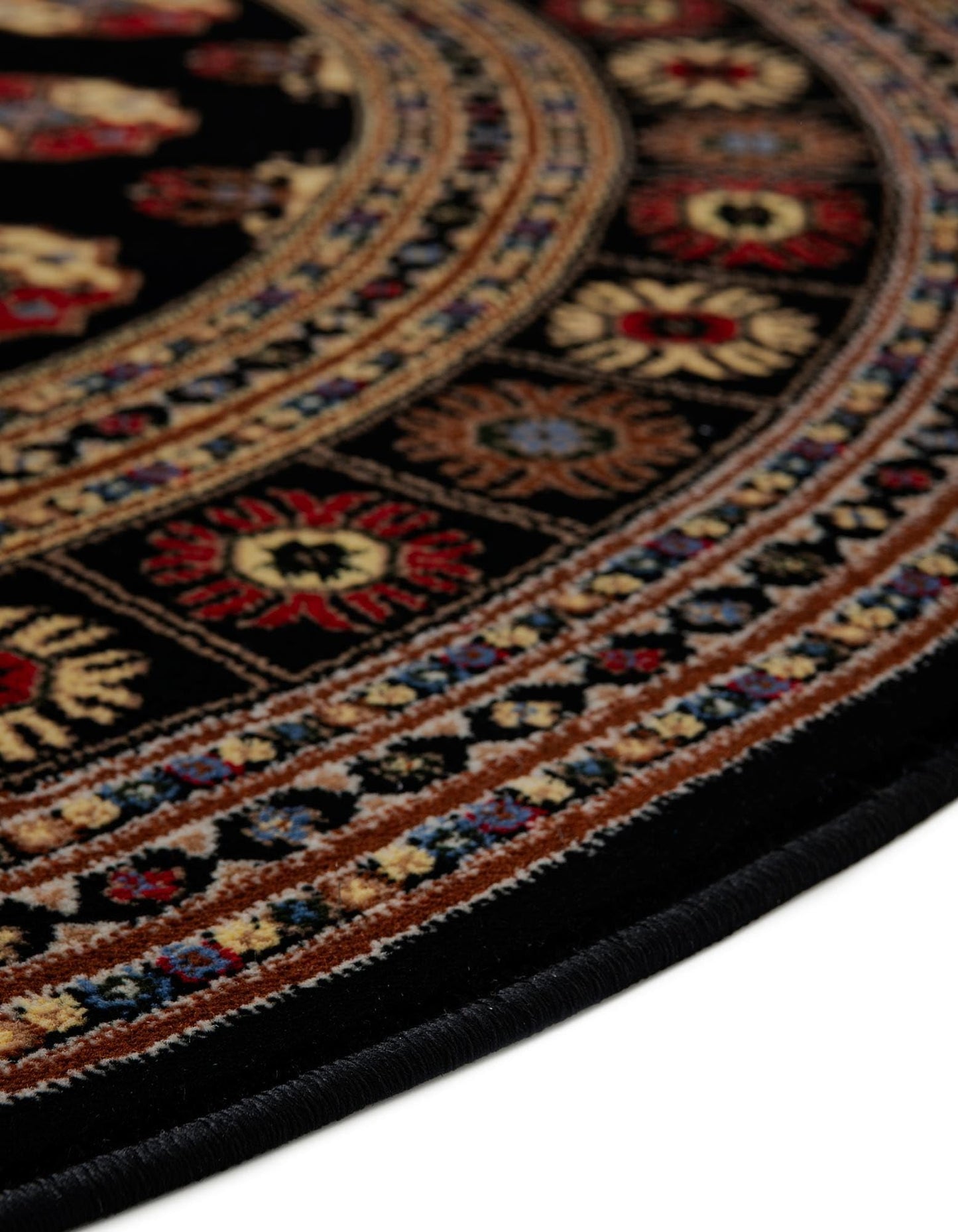 Rugs.com Bokhara Collection Rug – 3 Ft Round Black Medium-Pile Rug Perfect for Kitchens, Dining Rooms