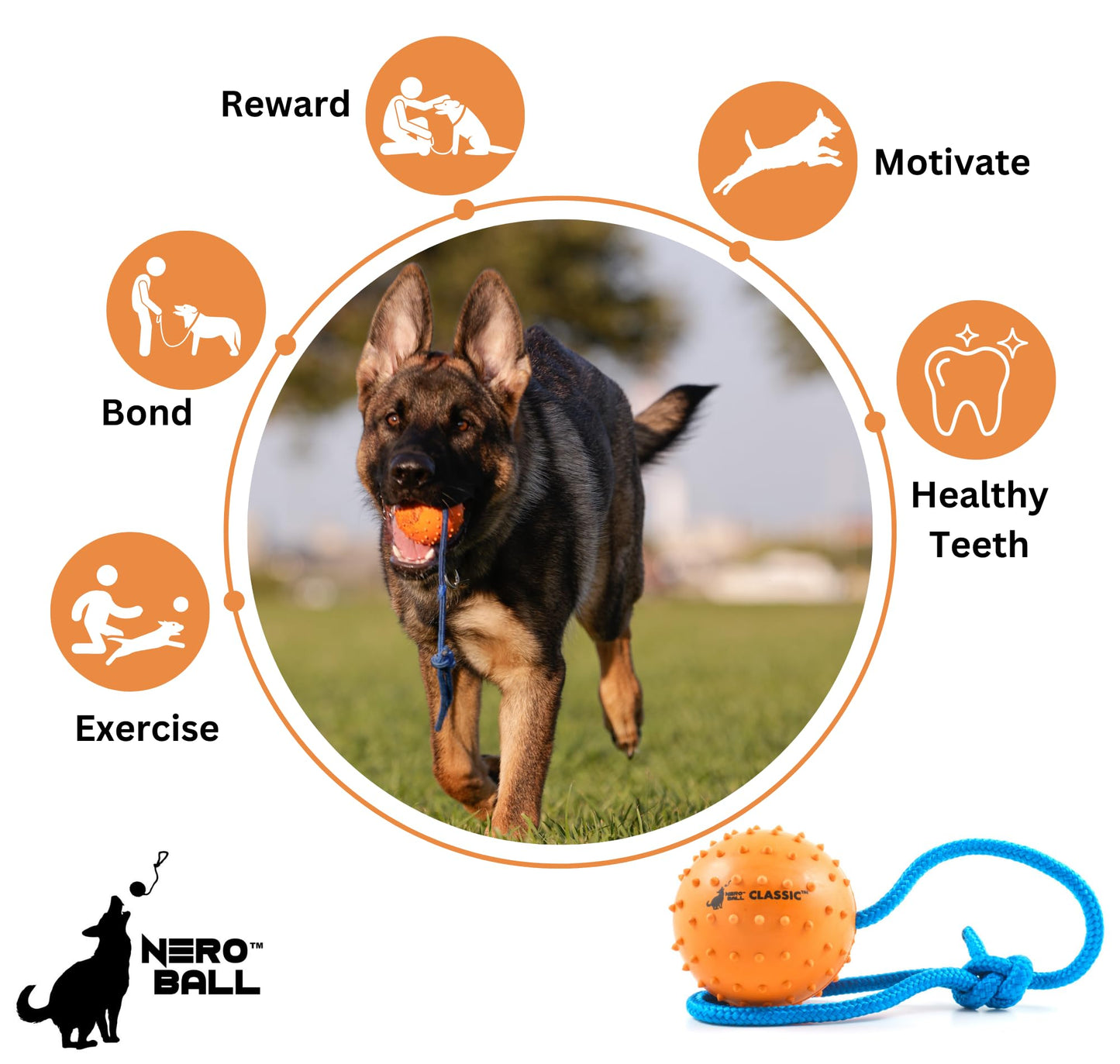 The Nero Ball Classic TM - K-9 Ball On a Rope Reward and Exercise Toy - Police K-9 - Schutzhund