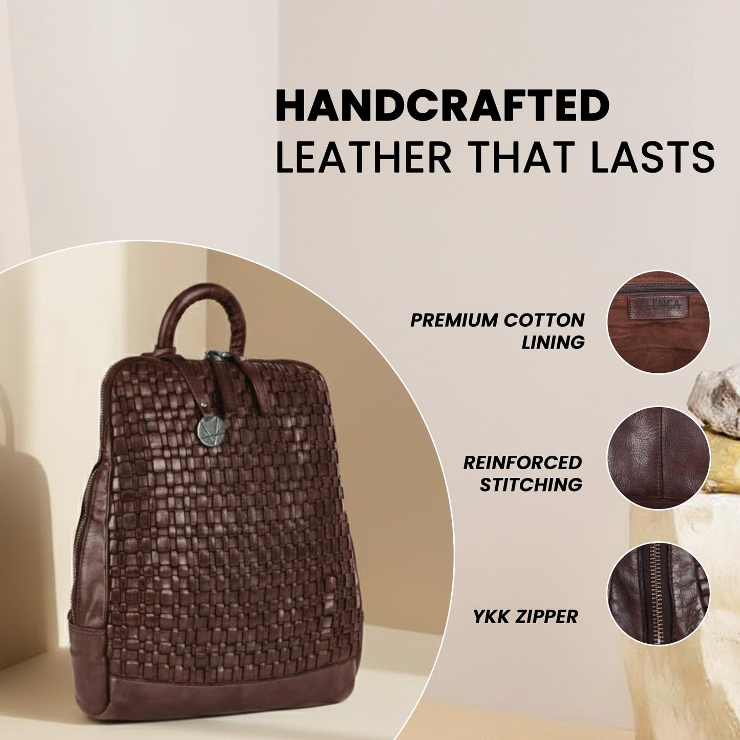 VILENCA HOLLAND 12.5 Inch Genuine Leather Backpack for Women and Men, Brown Leather Backpack with Adjustable Shoulder Strap