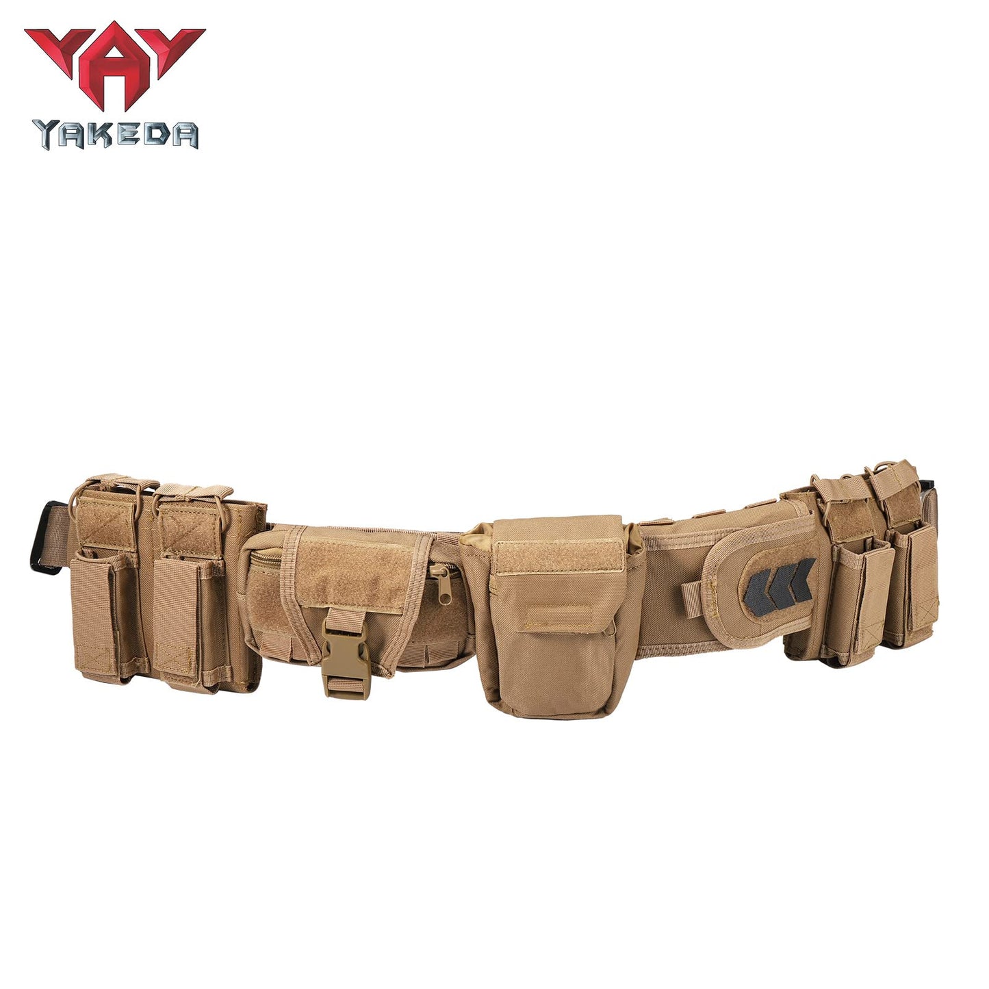 YAKEDA Tactical Battle Belts for Men- Quick Release Trigger Airsoft Belt Heavy Duty Belts with Pouches 7 PCS (Tan)
