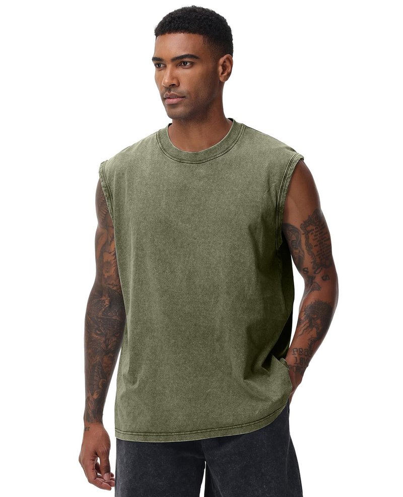 SnowElve 3 Pack Mens Workout Tank Tops Sleeveless Tee Shirts Men Muscle Shirt Gym Acid Wash T Shirts Running Beach Loose Fit Tee(BKAGAC,2XL)