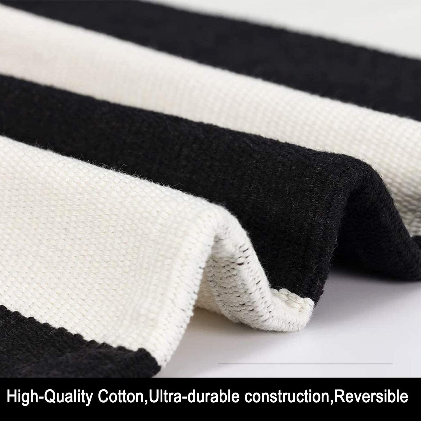 Black and White Outdoor Rug 35.4 x 59 Inches Striped Front Door Mat Front Porch Rug Hand-Woven Machine Washable Indoor/Outdoor Layered Door Mats for Entryway/Porch/Patio