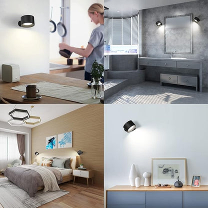 Led Wall Sconces, Wall Lamps with Battery Operated, Wall Mounted Cordless Lights with 3 Color Temperature&3 Brightness, 360° Magnetic Ball, USB Charging Port for Reading Study Bedside