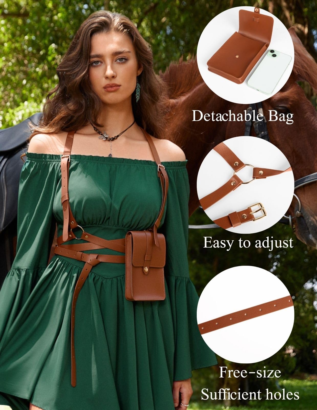 Scarlet Darkness Renaissance Belt for Women Rave Halloween Accessories Adjustable Body Chain Belt Brown