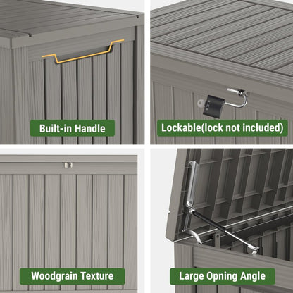 Mars Villa 180 Gallon Outdoor Storage Box, Large Waterproof Resin Deck Box for Patio Furniture Cushions, Pool Supplies, Gardening Tools, Lockable, Weatherproof and UV Resistant, Grey