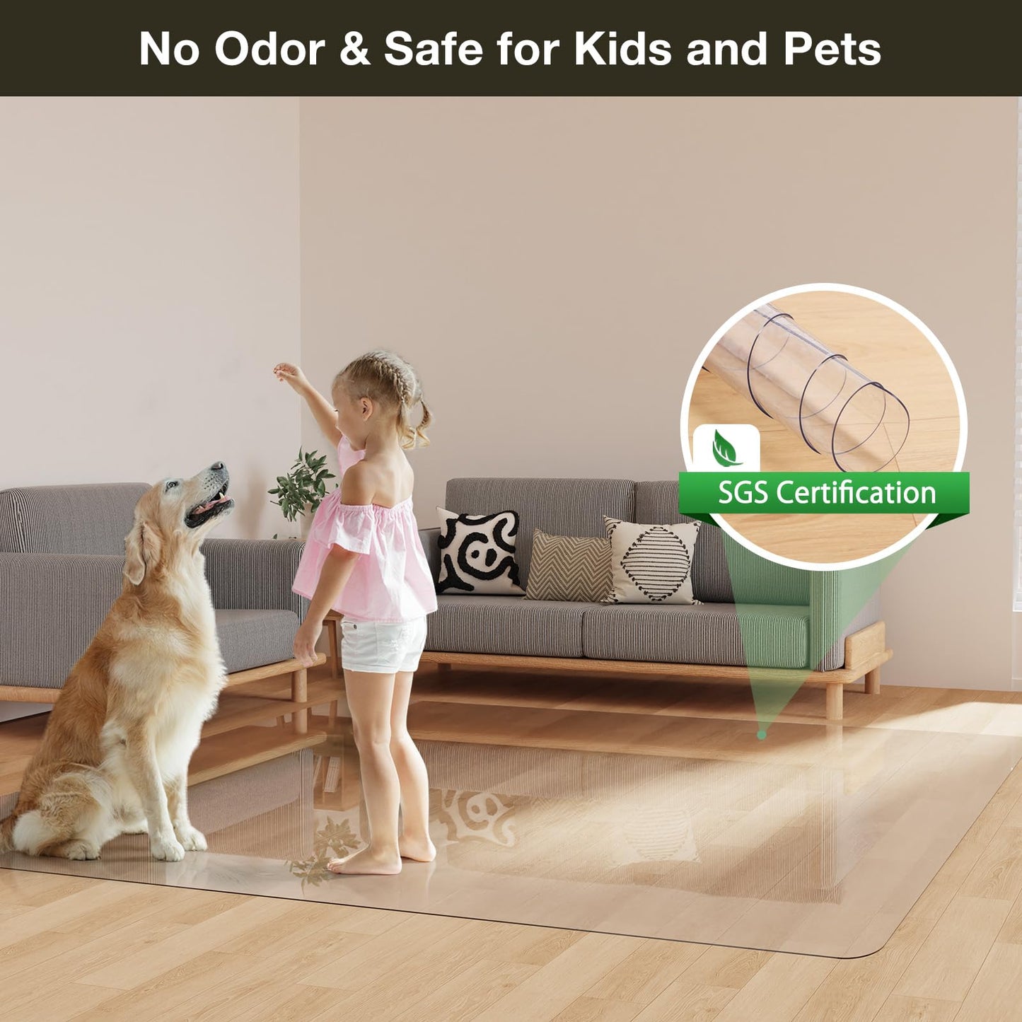 Crystal Clear Floor Mat 6×9ft, Upgraded Easy Flat Waterproof Vinyl Rug Cover, Large Stain-Resistant Plastic Area Rug Floor Protector for Kitchen, Dining Room, High-Traffic Areas