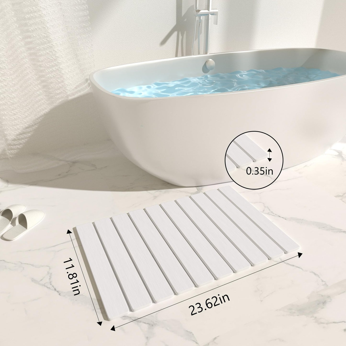 Foldable Stone Bath Mat 60x39cm | Quick-Dry Diatomaceous Earth Bath Rug with PVC Anti-Slip Base | Bathroom, Kitchen, Pet-Friendly Water Absorbent Mat
