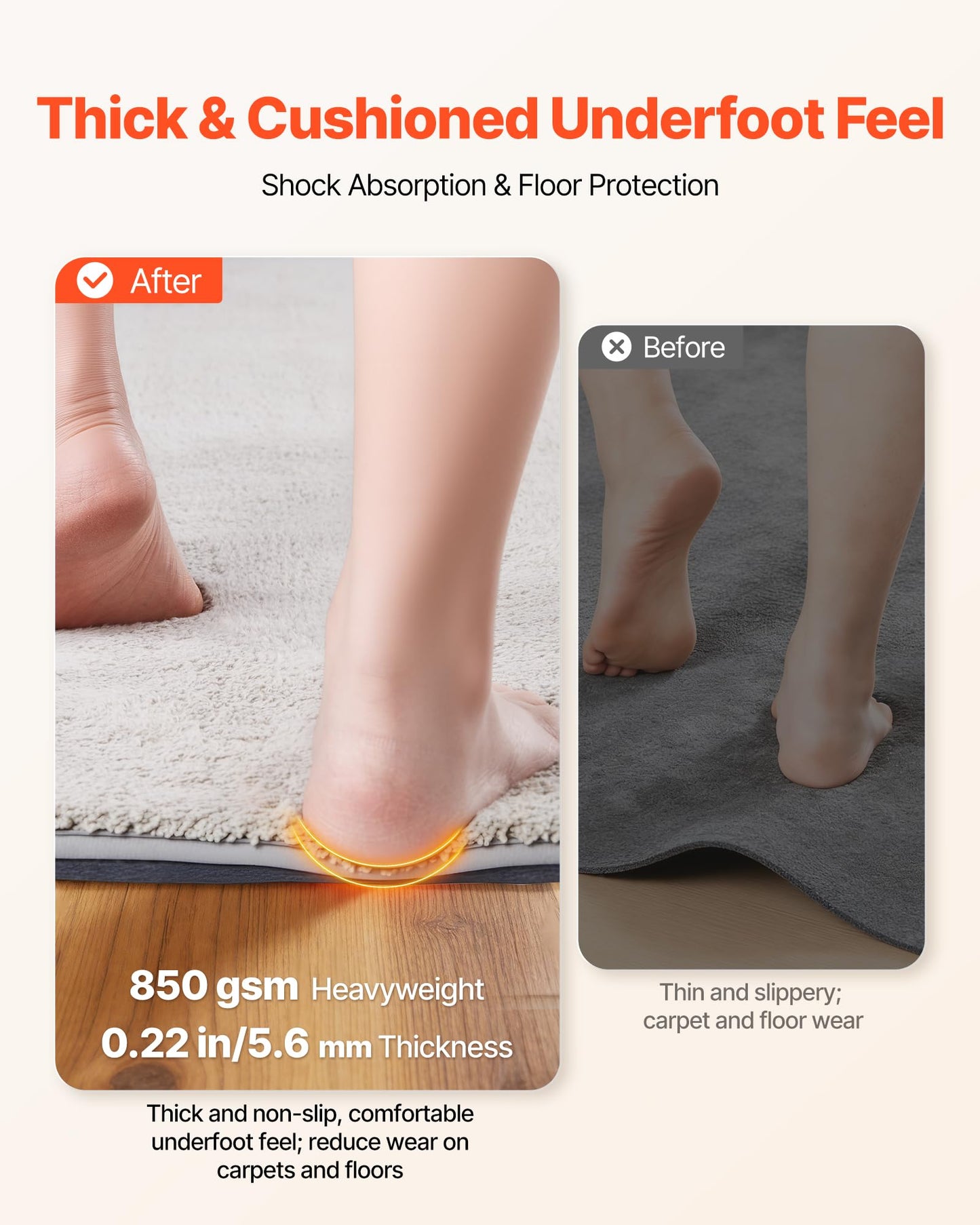 VEVOR Rug Pad 8 x 5 ft, Non-Slip Carpet Area Pad 0.22inch Rug Mat Padding with Dual Surface Felt Cushion & Rubber Gripper, Hardwood Floor Protection for All Floors, Finishes, Keeps Carpets in Place
