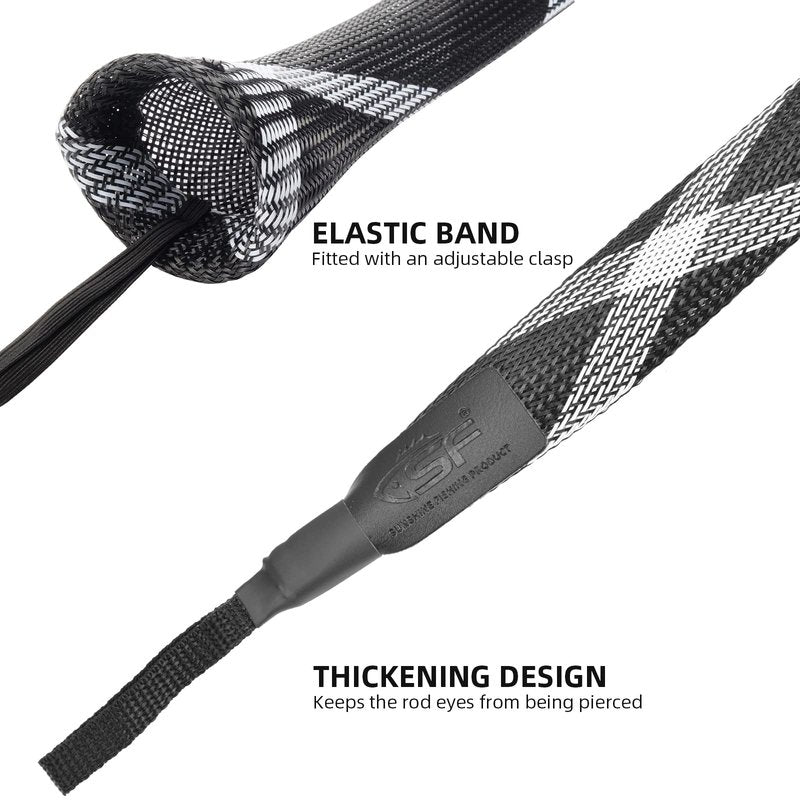 SF Standard Casting Fishing Rod Sock Fishing Rod Sleeve Rod Cover Braided Mesh Rod Protector Pole Gloves Fishing Tools White-Black-2PCS Fit Casting Rod 6-1/2FT to 7-1/2FT