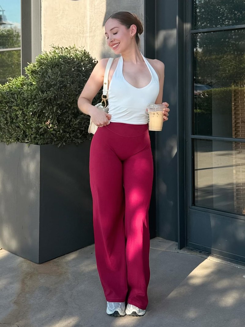 YEOREO Workout Leggings Womens No Front Seam Straight Leggings 29" High Waist Buttery Eddiy Gym Yoga Pants Ruby Red M