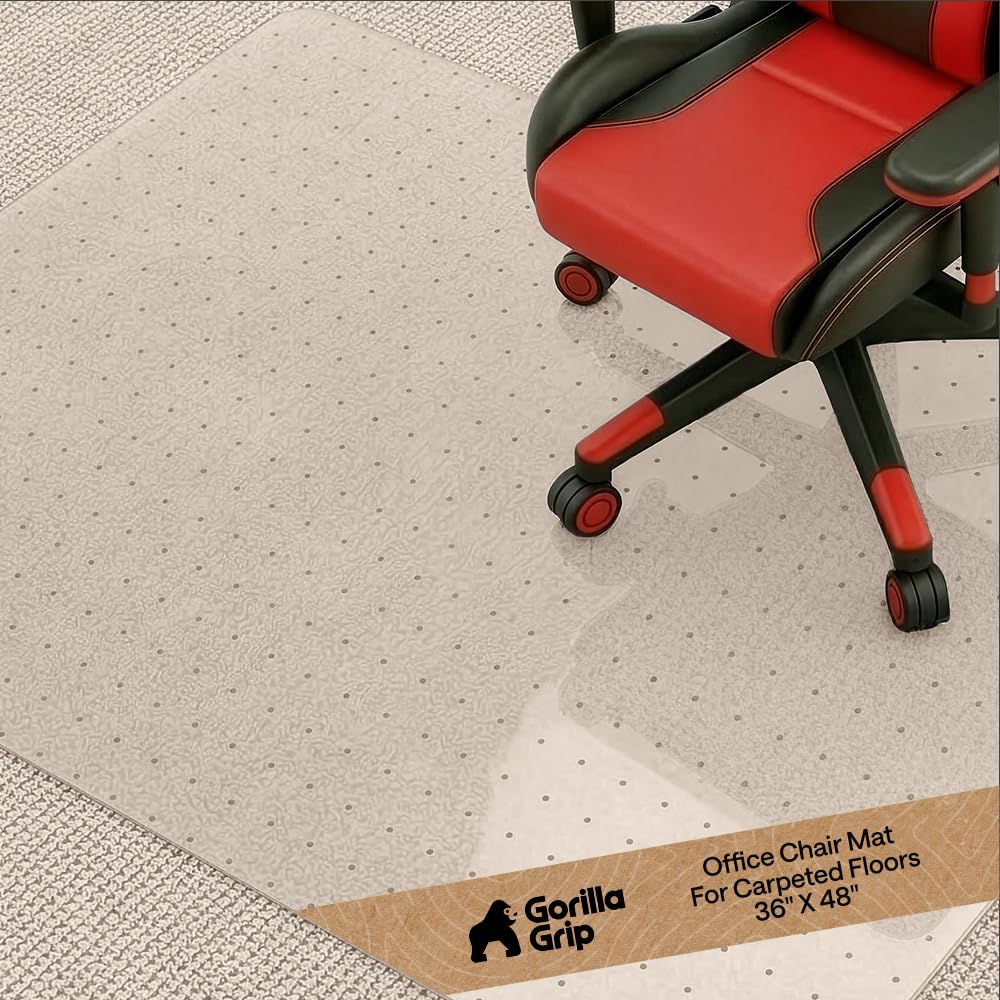 GORILLA GRIP Slip Resistant Office Chair Mat for Carpet Floors, 36x48 Smooth Rolling Glide Under Desk, Heavy Duty Plastic Computer Mats and Carpeted Floor Protector, Work and Gaming Chairs Opaque