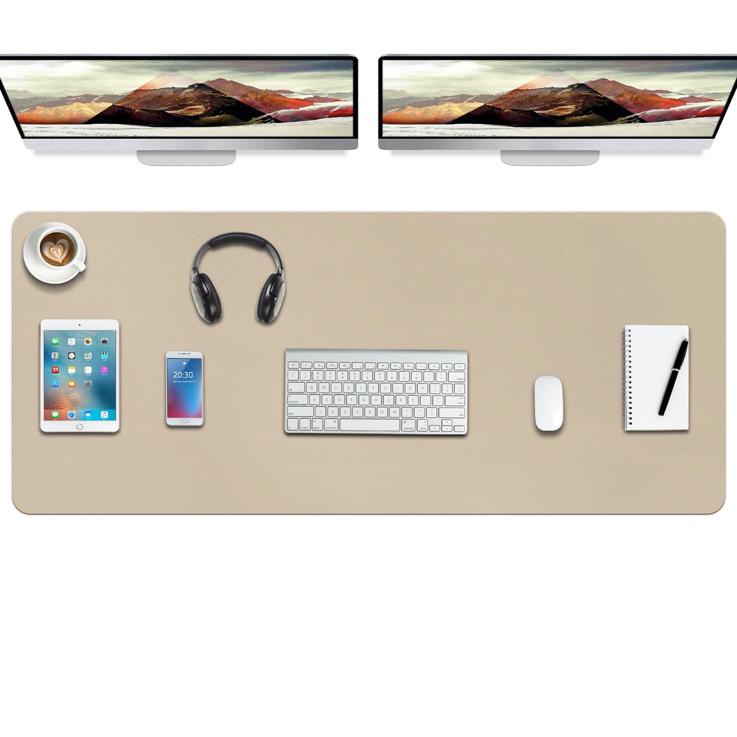 Boutilon Leather Desk Pad Protector,Non-Slip Mouse Pad,Laptop Desk Pad,Office Mouse Mat,Waterproof Leather Desk Blotter,Desk Writing Pad for Office and Home (XXXL-Beige,47"x 24")