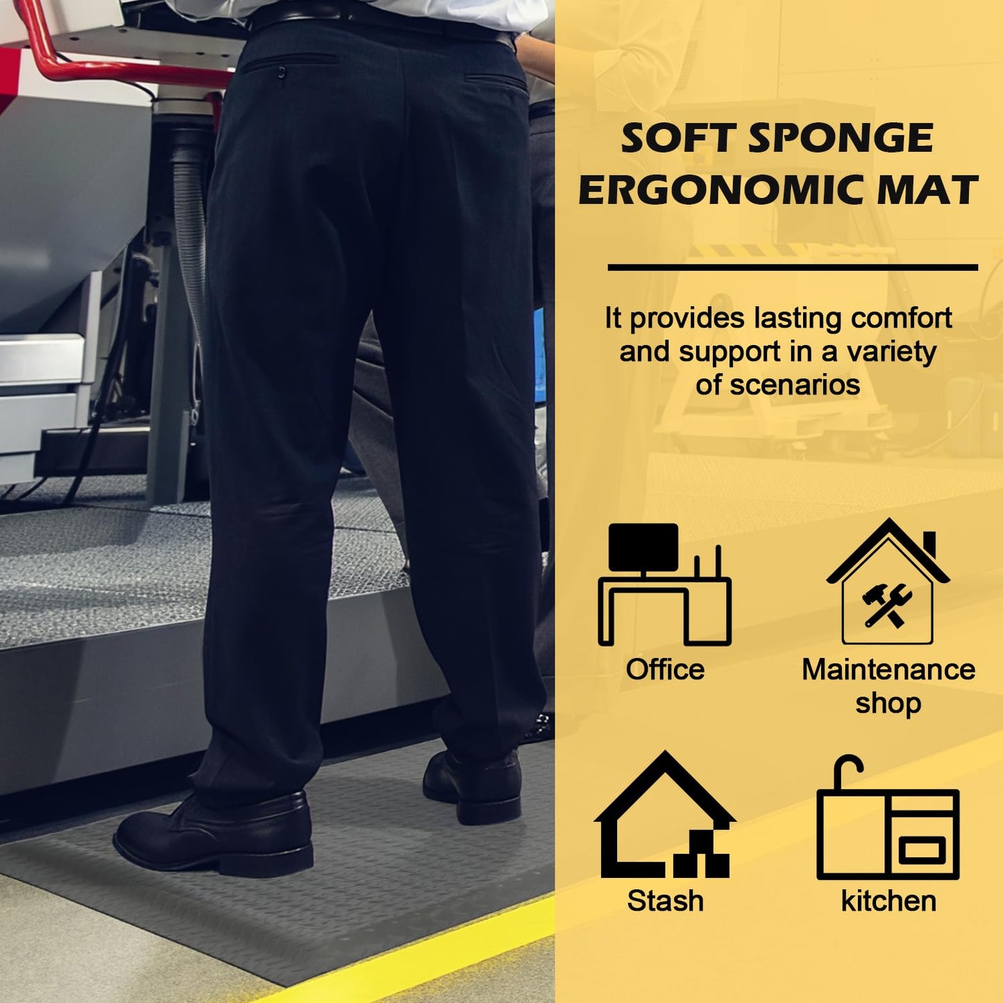GOOFCXO Anti Fatigue Mat 2x5 Ft 15/16" Thick Soft Sponge Ergonomic Durable