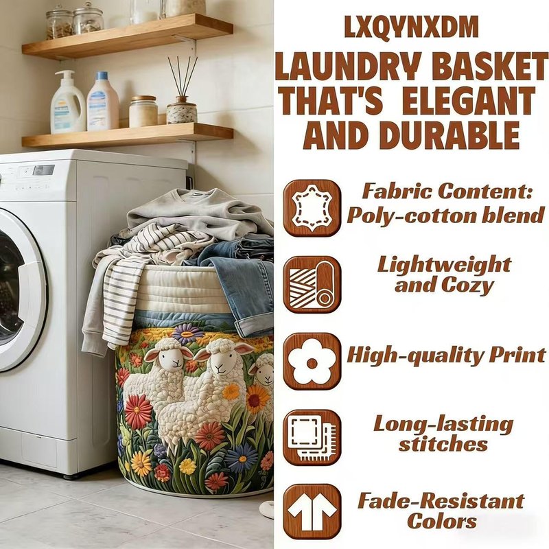 Quilted Laundry Basket With Handles,boho fabric storage basket,multi-functional clothes storage basket，Lightweight and foldable design (Style D, L：20in*28in)