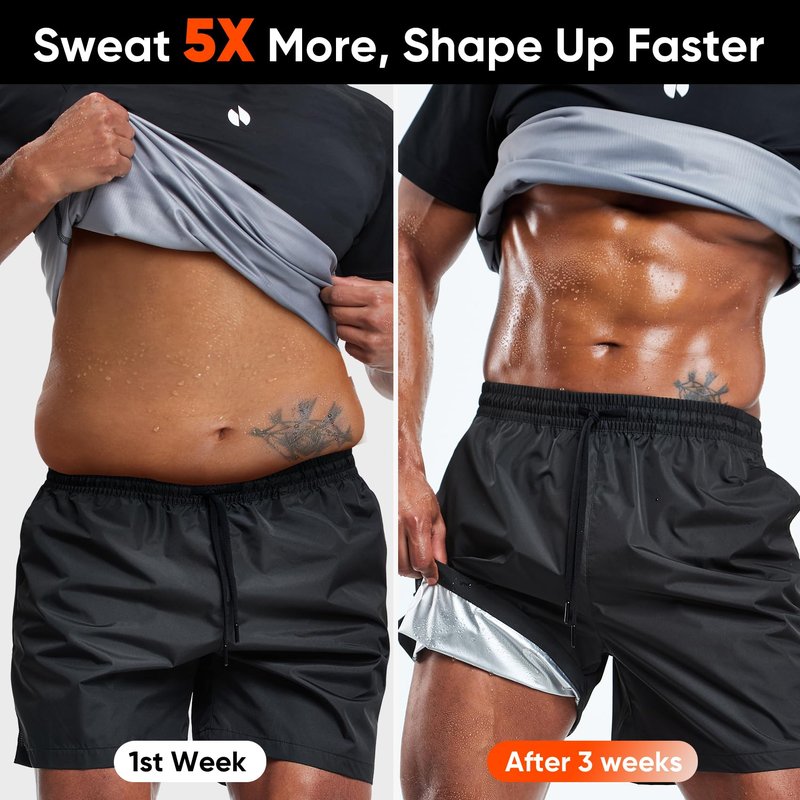 HOTSUIT Sauna Suit for Men Weight Loss Heat Trapping Sweat Shirts & Fat burning Shorts for Weight Loss Workout Gym Exercise Boxing Black 3XL