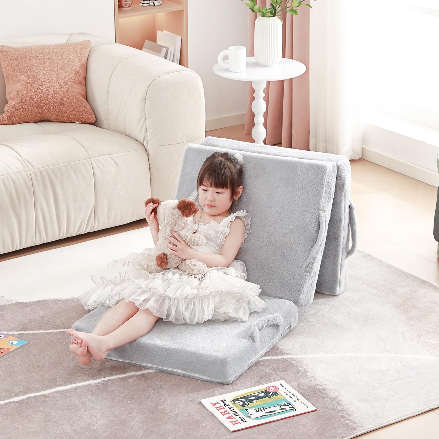 Givjoy Foldable Floor Mattress for Kids, Toddler Washable Tri Folding Floor Nap Mat for Sleeping Daycare, Child Trifold Futon Sofa Bed with Storage Bag for Playroom, Bedroom, Girls and Boys